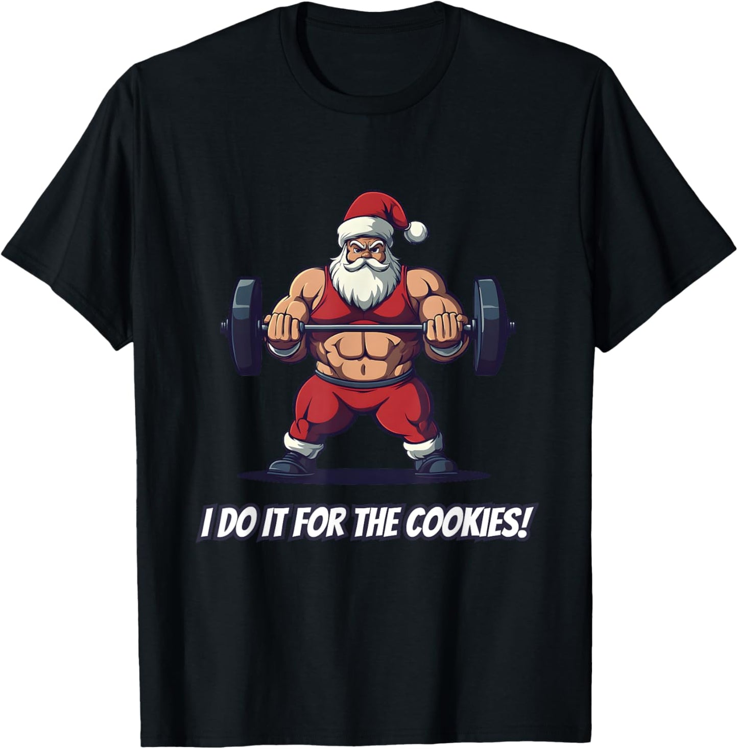 Santa Fitness Weightlifting Christmas Gym Cookies T-Shirt - T-Shirt | Black