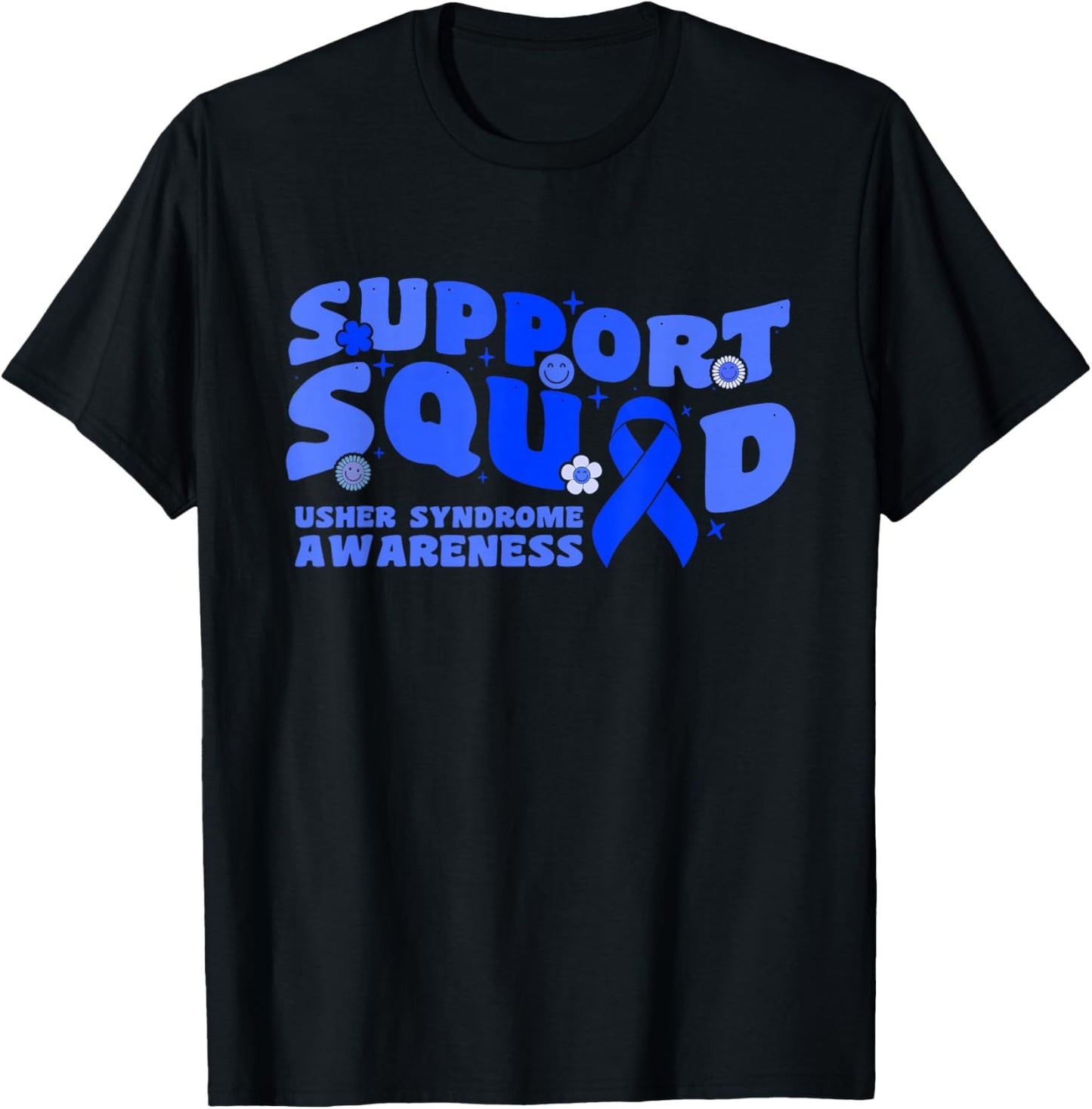 Support Squad Usher Syndrome Awareness Blue Ribbon Fighter T-Shirt - T-Shirt | Black
