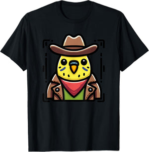 Cowboy Parakeet Bird Western Theme Funny Graphic T-Shirt - T-Shirt | Black
