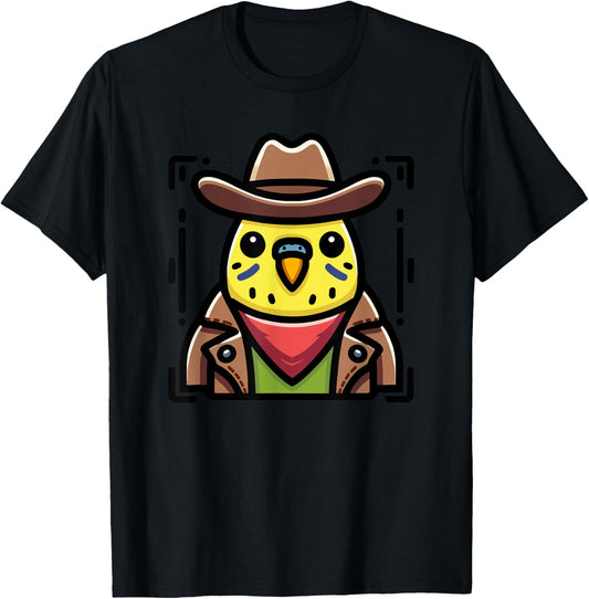 Cowboy Parakeet Bird Western Theme Funny Graphic T-Shirt - T-Shirt | Black