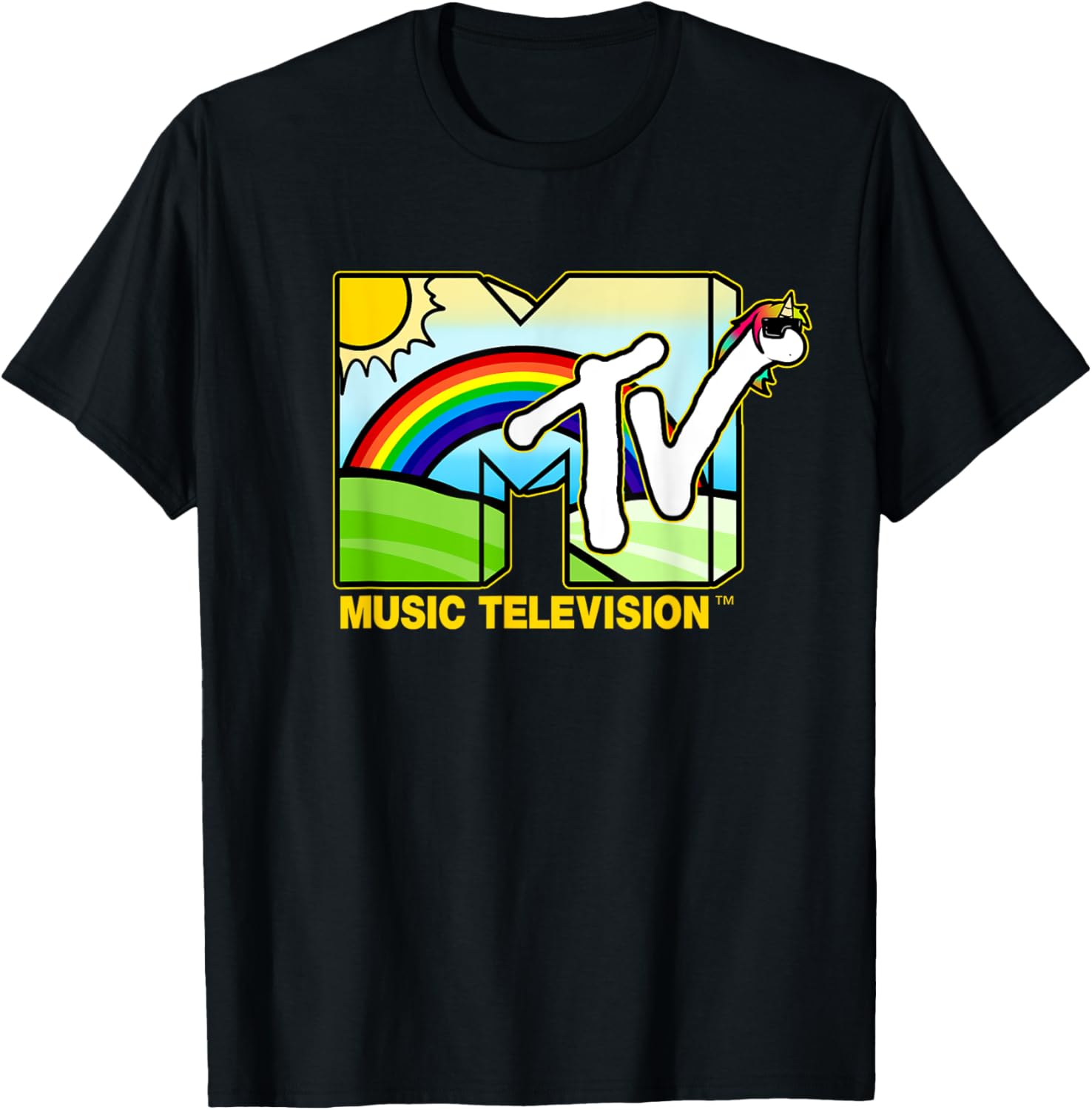 Mademark x MTV - Unicorn MTV Logo Classic Music Television T-Shirt - T-Shirt | Black
