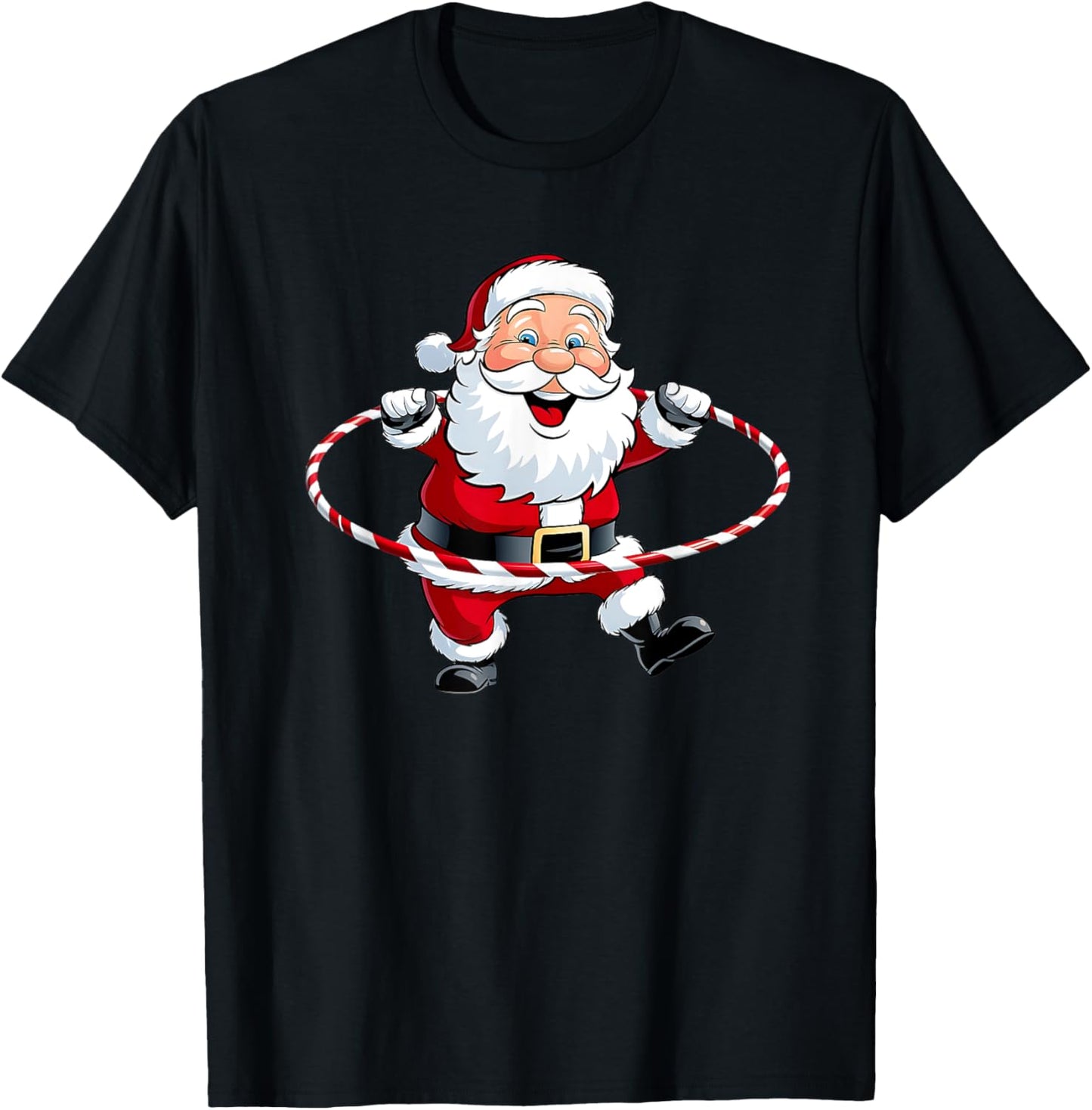 Funny Santa Claus Hula Hooping Exercise Merry Christmas Xmas T-Shirt - T-Shirt | Black