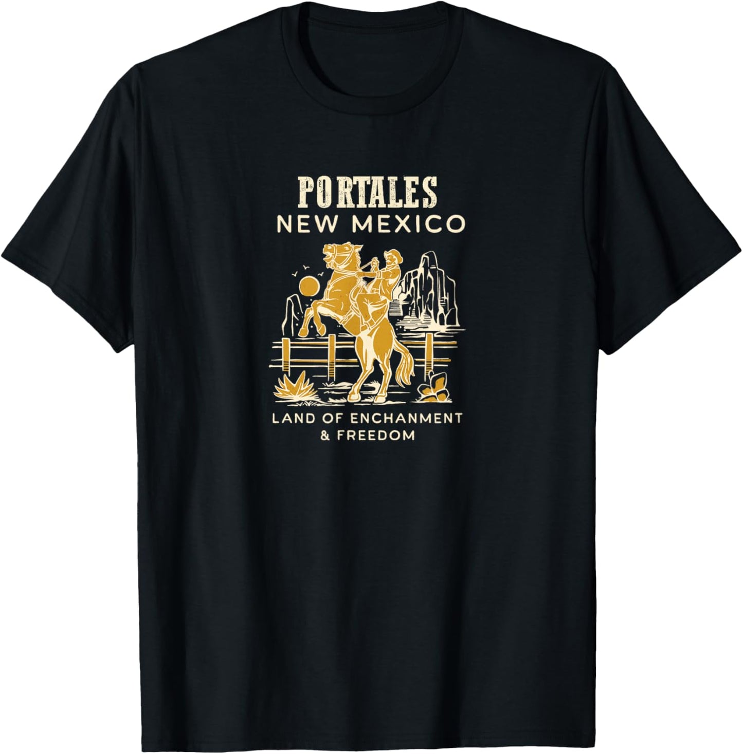 Retro New Mexico Hometown: Portales, New Mexico T-Shirt - T-Shirt | Black