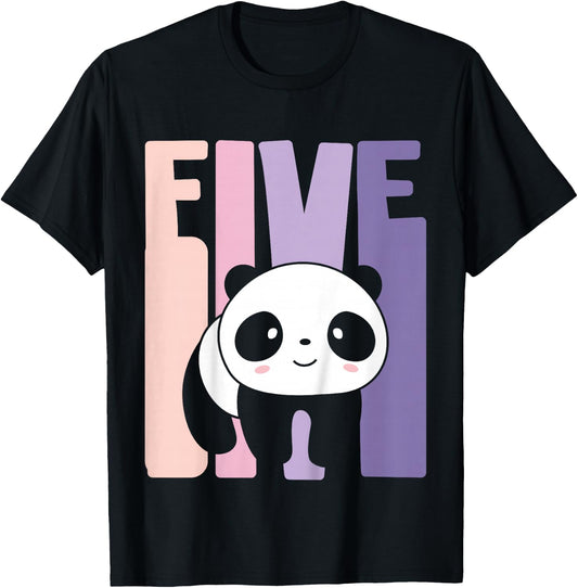 5 Year Old Cute Panda Birthday Girl 5th B-day T-Shirt - T-Shirt | Black