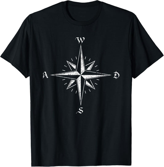Computer Gaming Apparel Adult Retro PC Gaming Compass - Black - Small T-Shirt - T-Shirt | Black