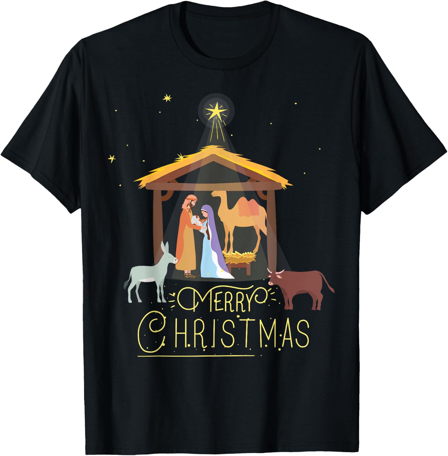 Merry Christmas - Nativity Scene North Star - Baby Jesus Short Sleeve T-Shirt - T-Shirt | Black