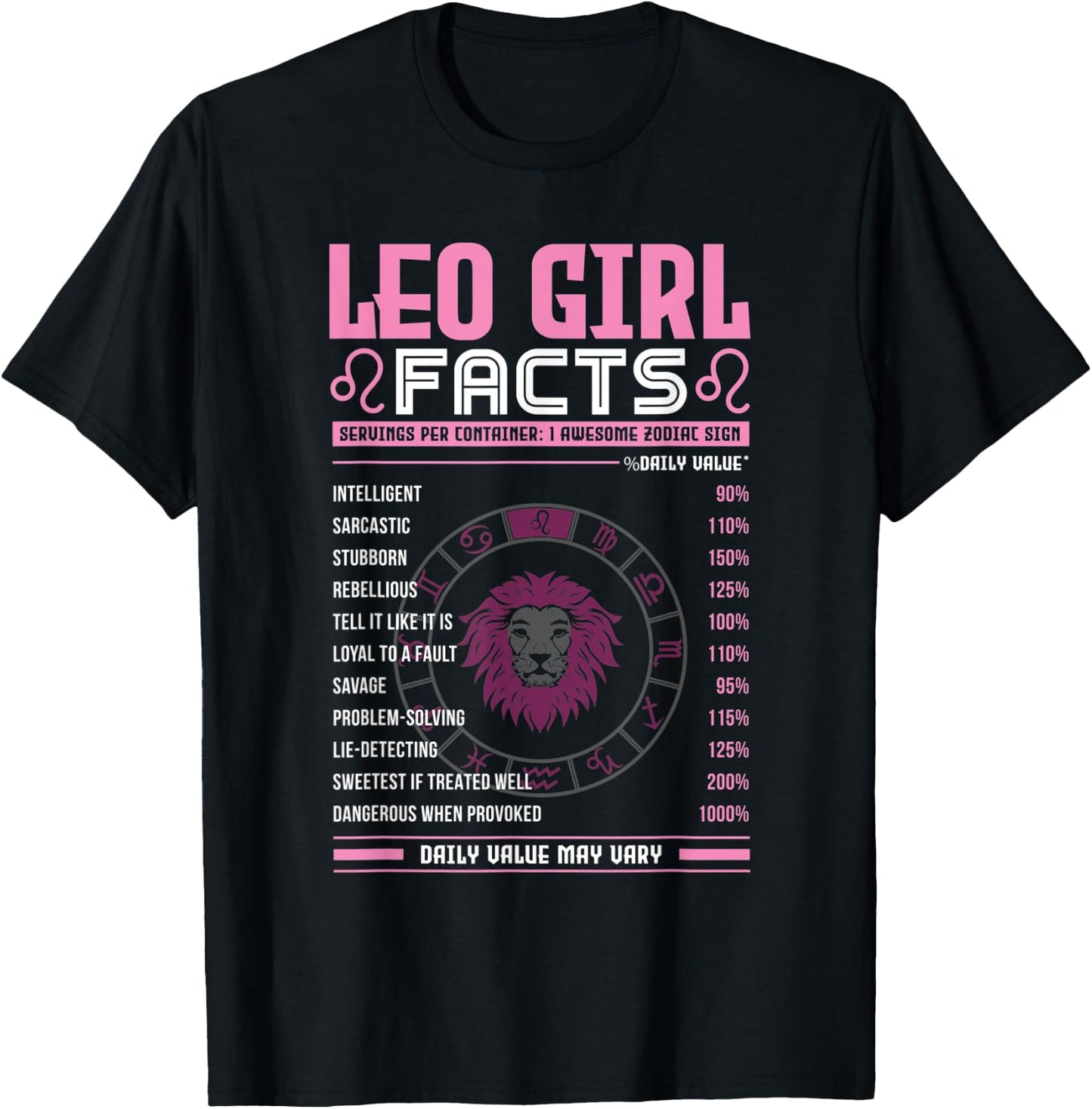 Leo Girl Zodiac Sign Facts Traits Horoscope Zodiac T-Shirt - T-Shirt | Black