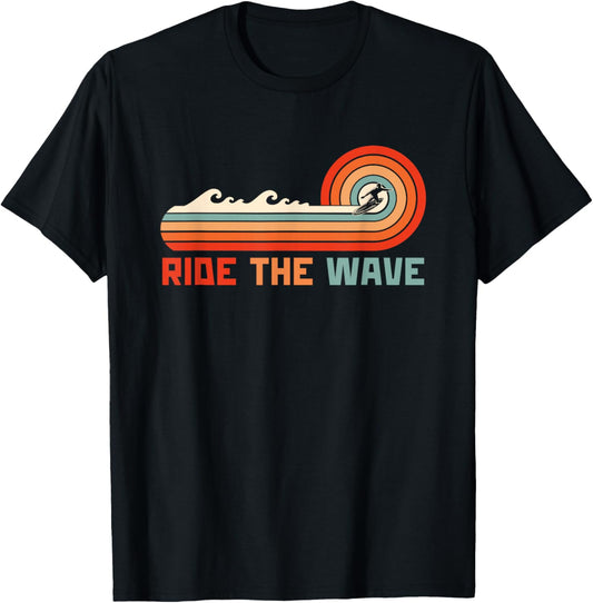 Ride The Wave Retro Surfer Surfing T-Shirt - T-Shirt | Black