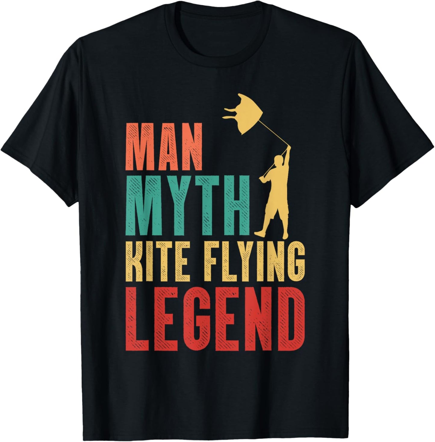 Man Myth Kite Flying Legend Kite Climbing Stunt Kite -Adults Black Short Sleeve Small T-Shirt - T-Shirt | Black