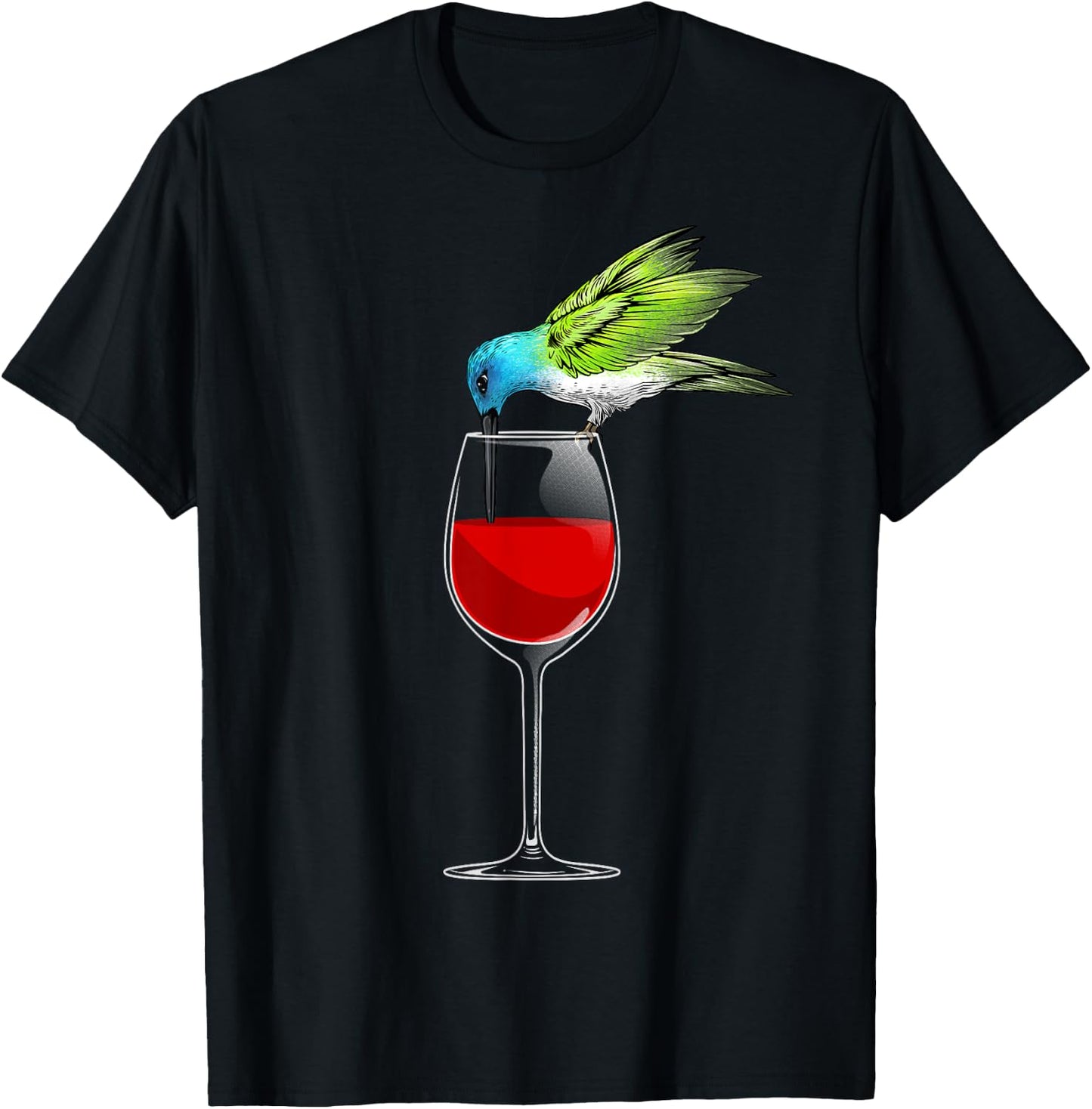 Cool Hummingbird Women Wine Glass Animal Bird Lover T-Shirt - T-Shirt | Black
