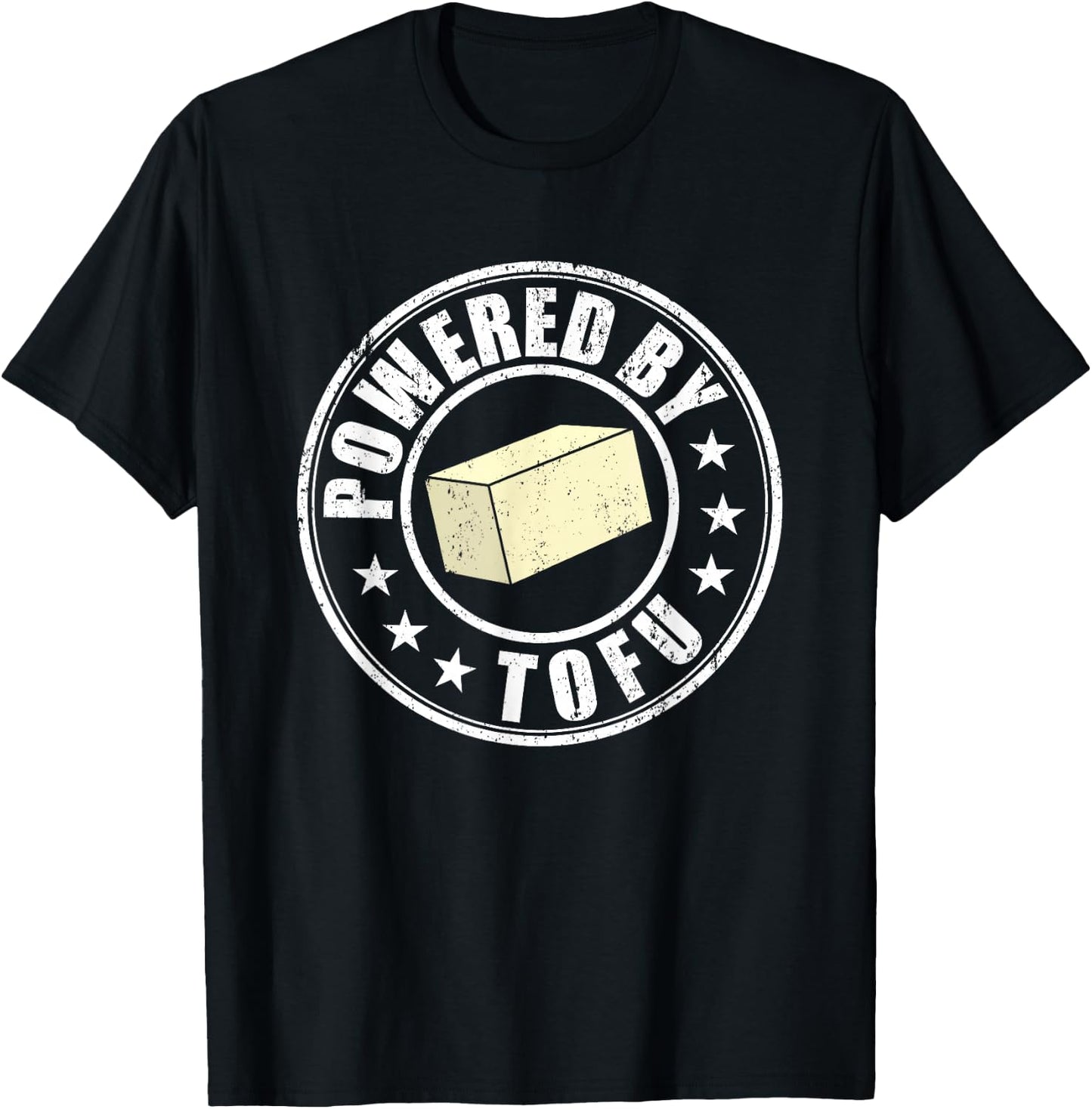 Powered By Tofu Vegan Meatless Vegetarian Funny to-fu T-Shirt - T-Shirt | Black