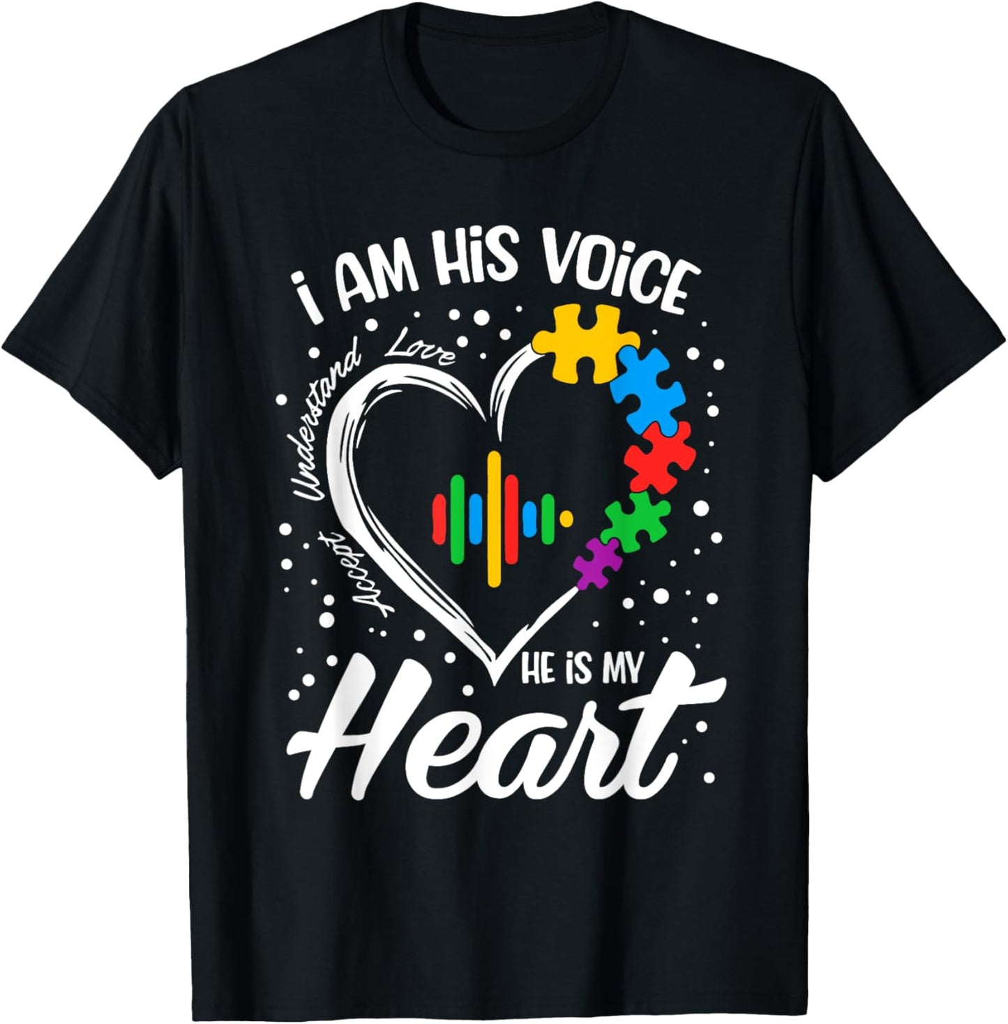 Autism Awareness Mom Shirt I Am His Voice He Is My Heart T-Shirt - T-Shirt | Black