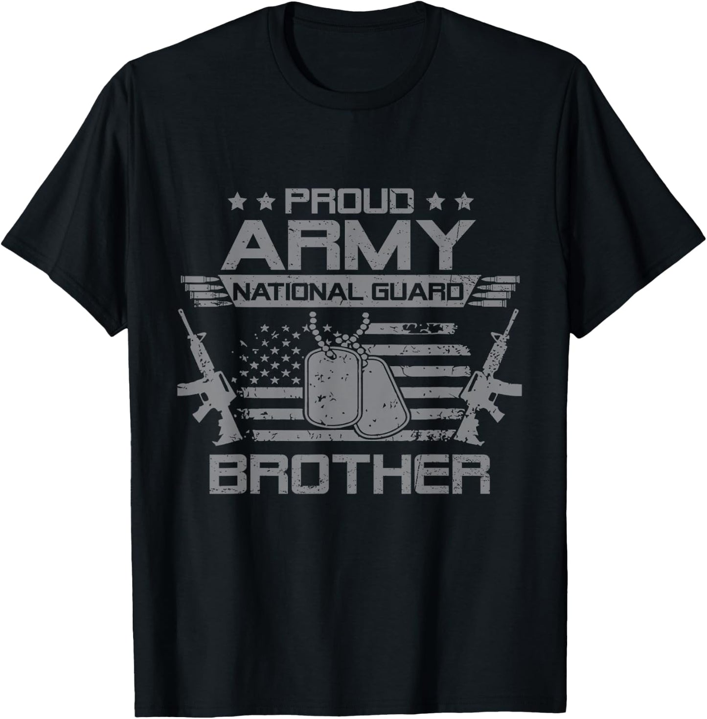 Proud Army National Guard Brother Flag USA Military Veteran T-Shirt - T-Shirt | Black