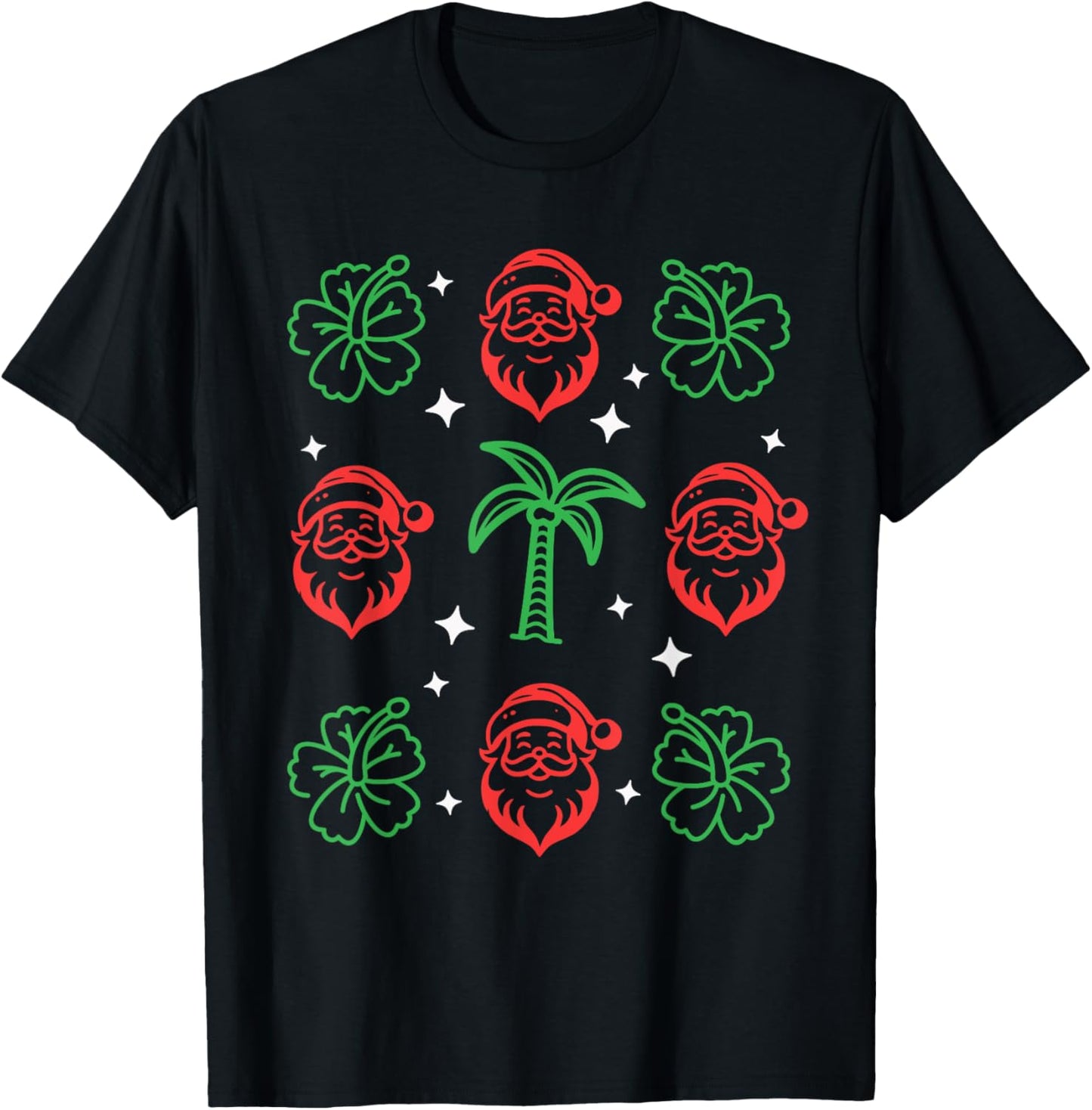 Hawaiian Christmas Hibiscus Palm Trees Mele Kalikimaka T-Shirt - T-Shirt | Black