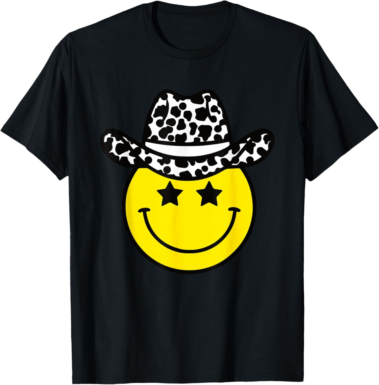 Cute Western Country Cowgirl hat Star Yellow Smile Face Girl T-Shirt - T-Shirt | Black