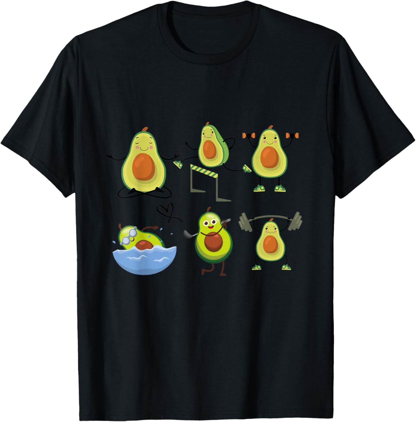 Funny Avocado Yoga Fitness Funny Exercising Gym Avocado T-Shirt - T-Shirt | Black
