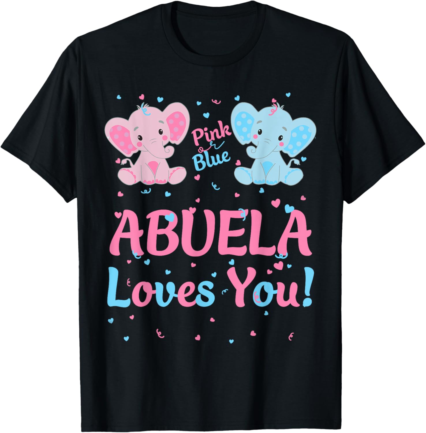 Abuela Gender Reveal Pink or Blue Matching Family Elephant T-Shirt - T-Shirt | Black