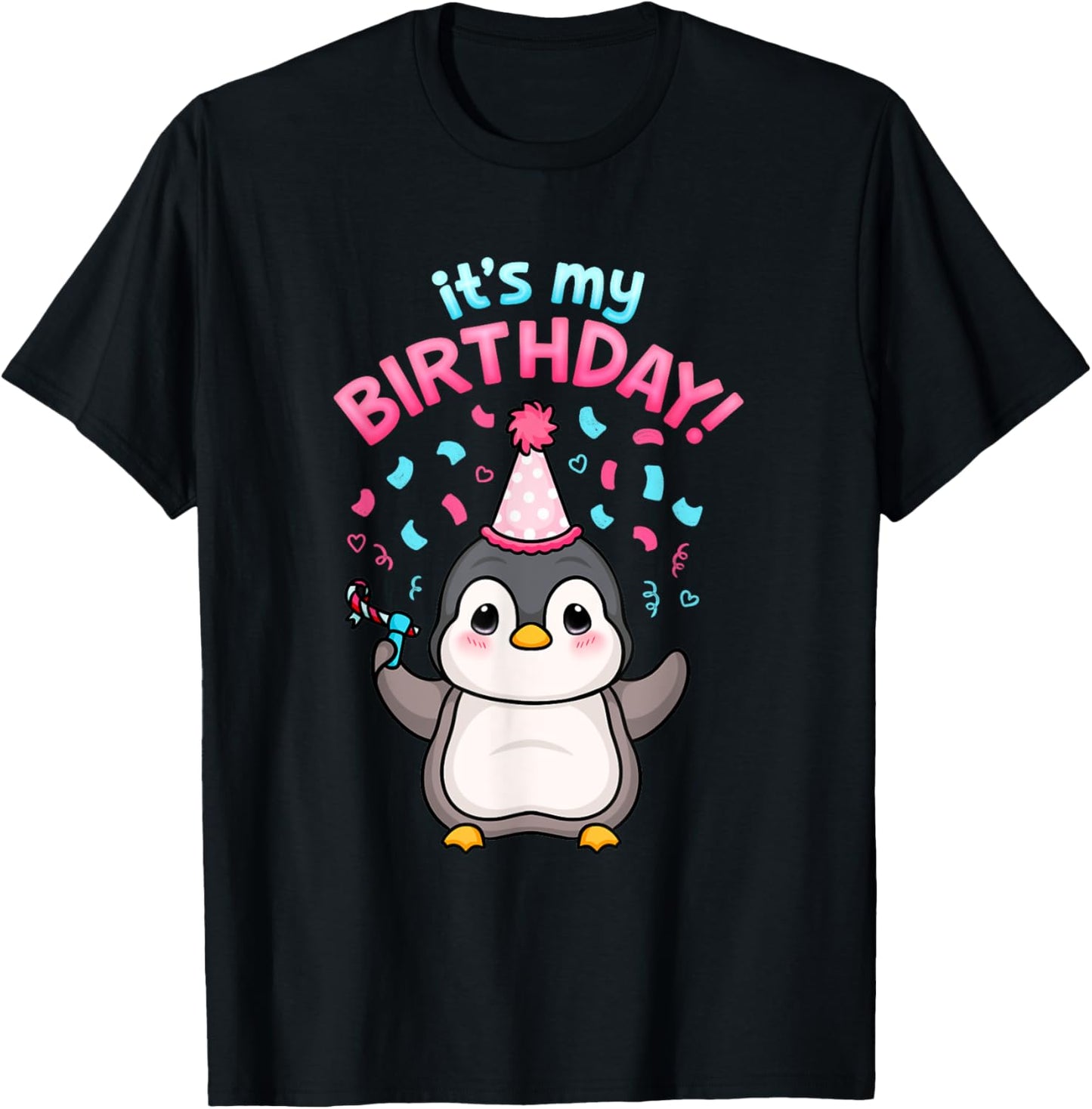 It's My Birthday Cute Penguin Party Ocean Seabird Lover Kids T-Shirt - T-Shirt | Black
