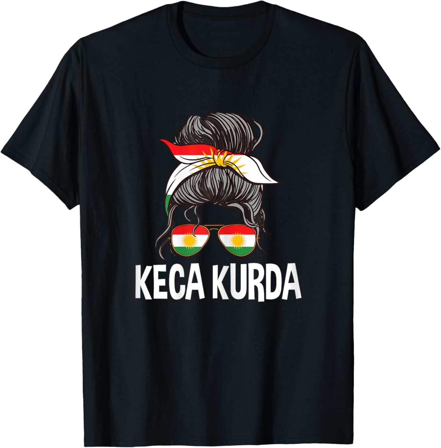 Keca Kurda Kurdish Girl Messy Hair Bun Kurdistan Women Pride T-Shirt - T-Shirt | Black