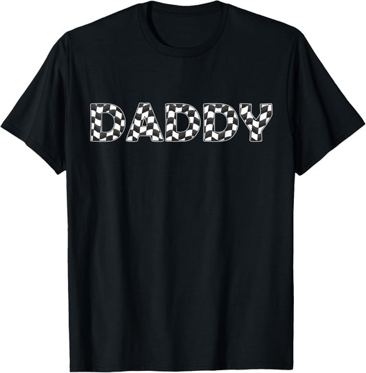 Checkered race car Daddy White Black Checkerboard men Flag T-Shirt - T-Shirt | Black