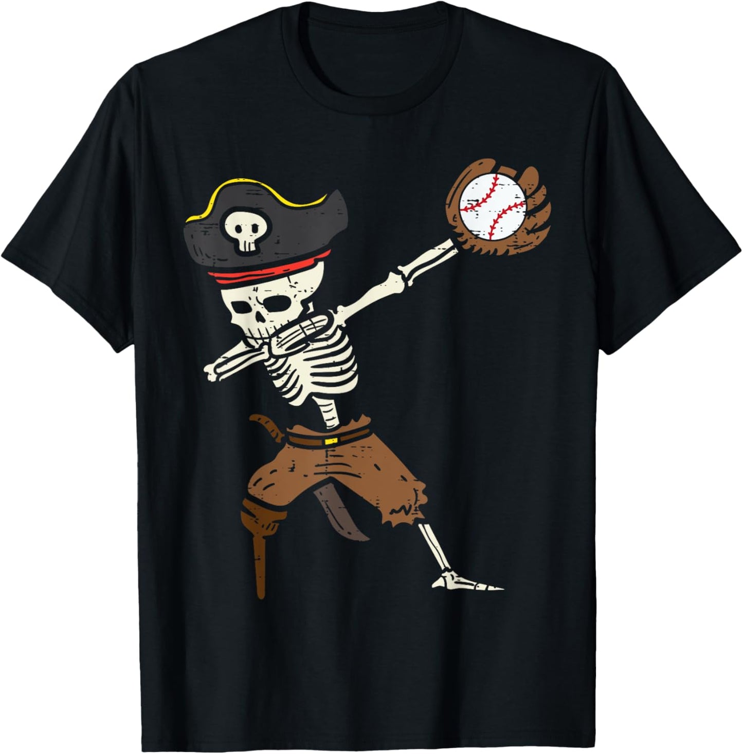 Pirate Skeleton Baseball Catcher Halloween Boys Kids Youth T-Shirt - T-Shirt | Black