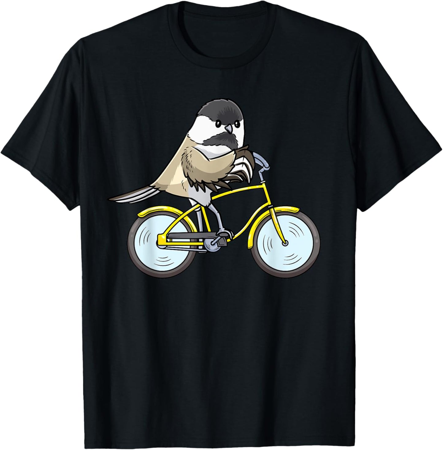 Black Capped Chickadee On Bike Birding Birder Bird Watching T-Shirt - T-Shirt | Black