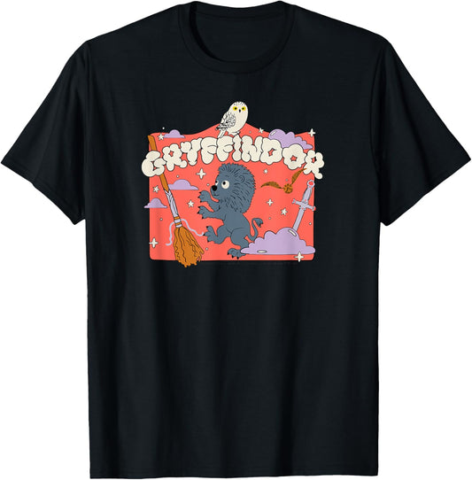 Amazon Essentials Harry Potter Hogwarts Gryffindor House Cartoon Scene T-Shirt - T-Shirt | Black