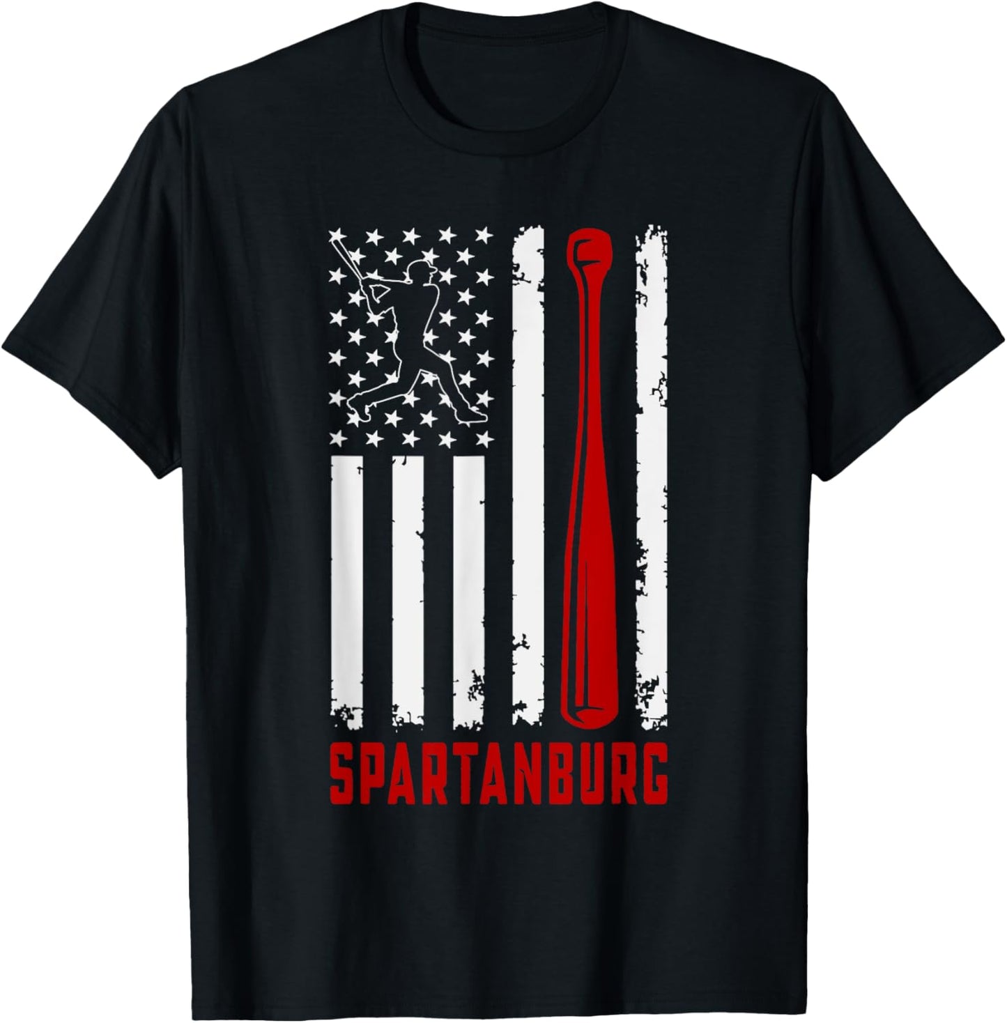 Spartanburg American Flag Baseball Lover USA Spartanburg Women Men T-Shirt - T-Shirt | Black