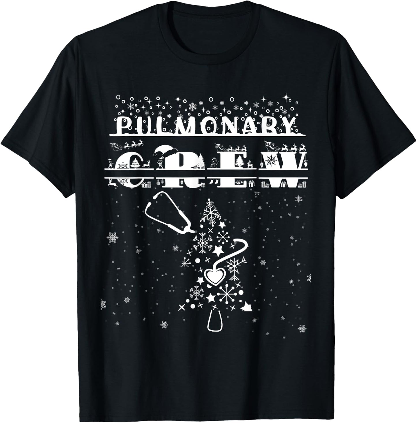 Christmas Pulmonary Nurse Shirt Lung Crew Stethoscope Tree T-Shirt - T-Shirt | Black