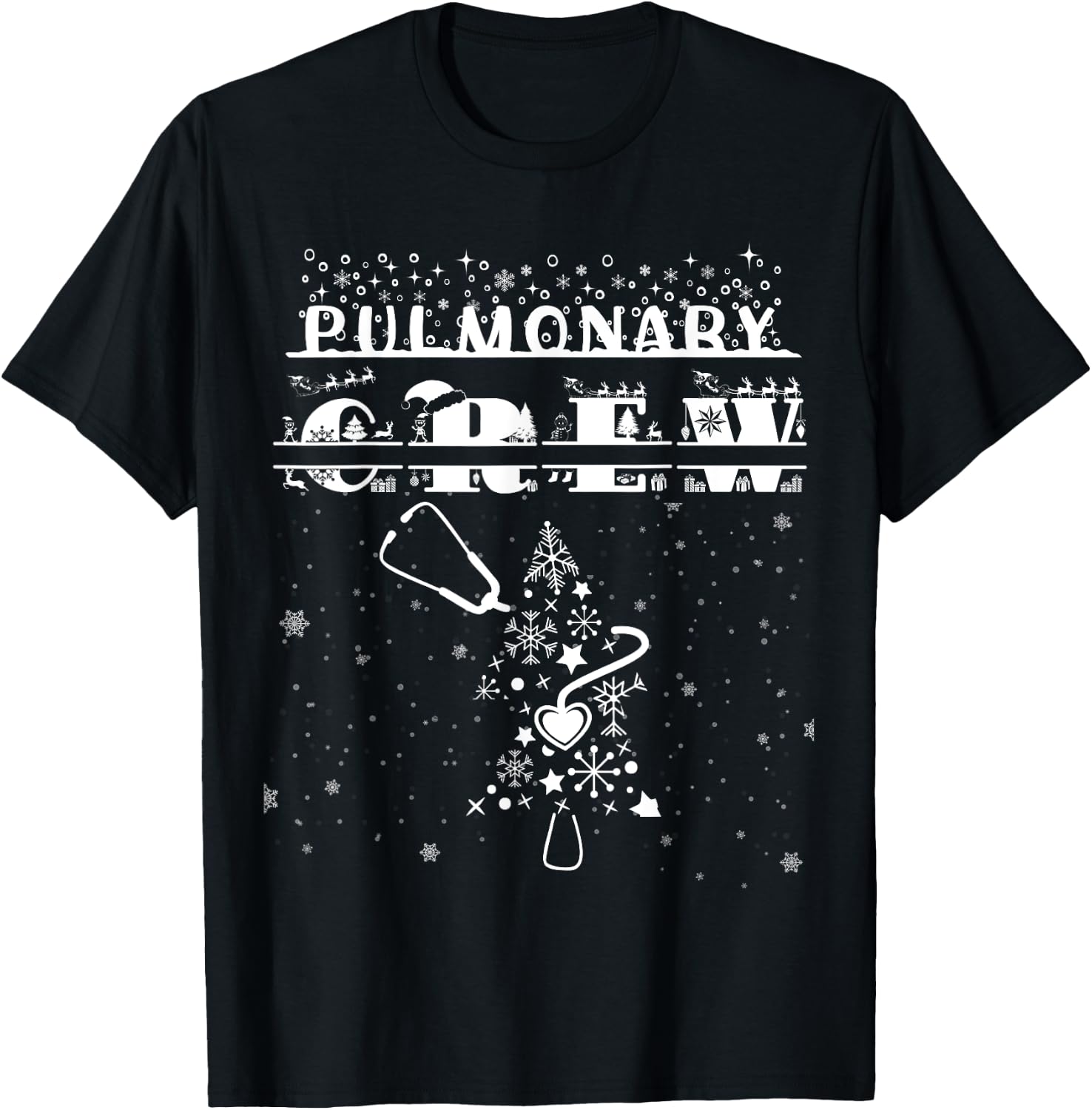 Christmas Pulmonary Nurse Shirt Lung Crew Stethoscope Tree T-Shirt - T-Shirt | Black