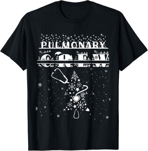 Christmas Pulmonary Nurse Shirt Lung Crew Stethoscope Tree T-Shirt - T-Shirt | Black