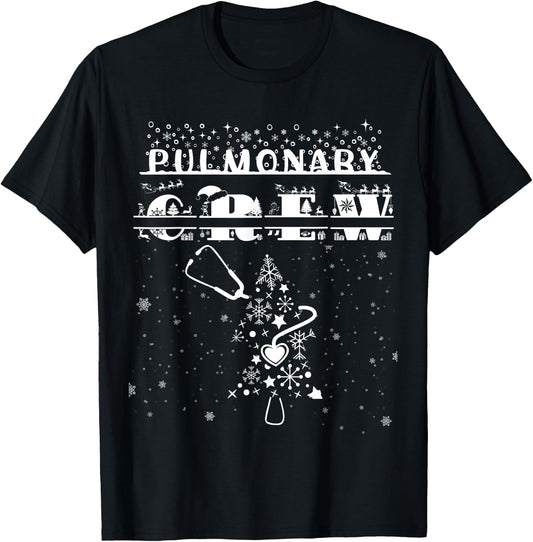 Christmas Pulmonary Nurse Shirt Lung Crew Stethoscope Tree T-Shirt - T-Shirt | Black