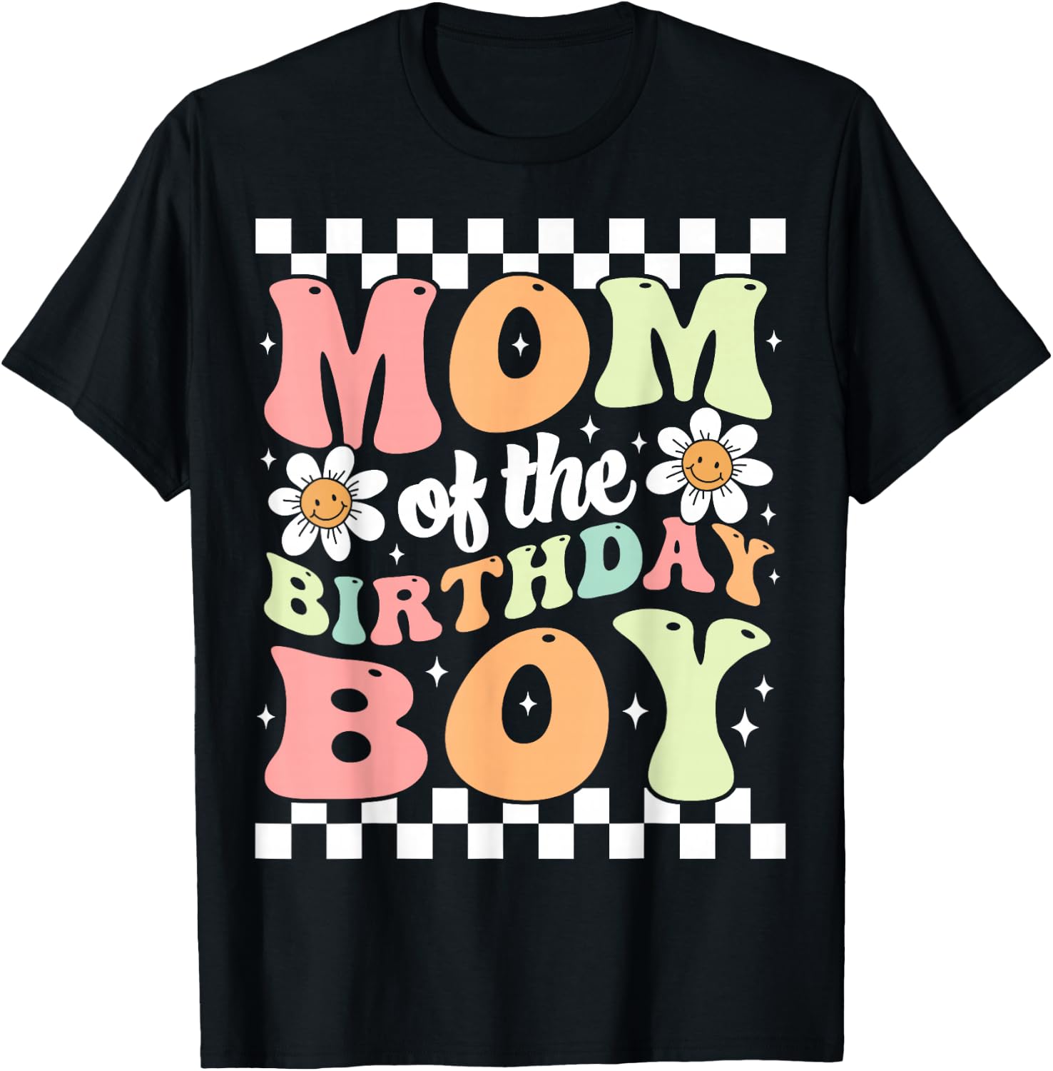 Mom of The Birthday Boy Cute Family Groovy Birthday Party T-Shirt - T-Shirt | Black
