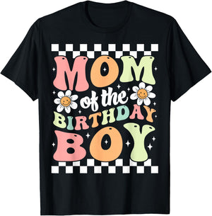 Mom of The Birthday Boy Cute Family Groovy Birthday Party T-Shirt - T-Shirt | Black