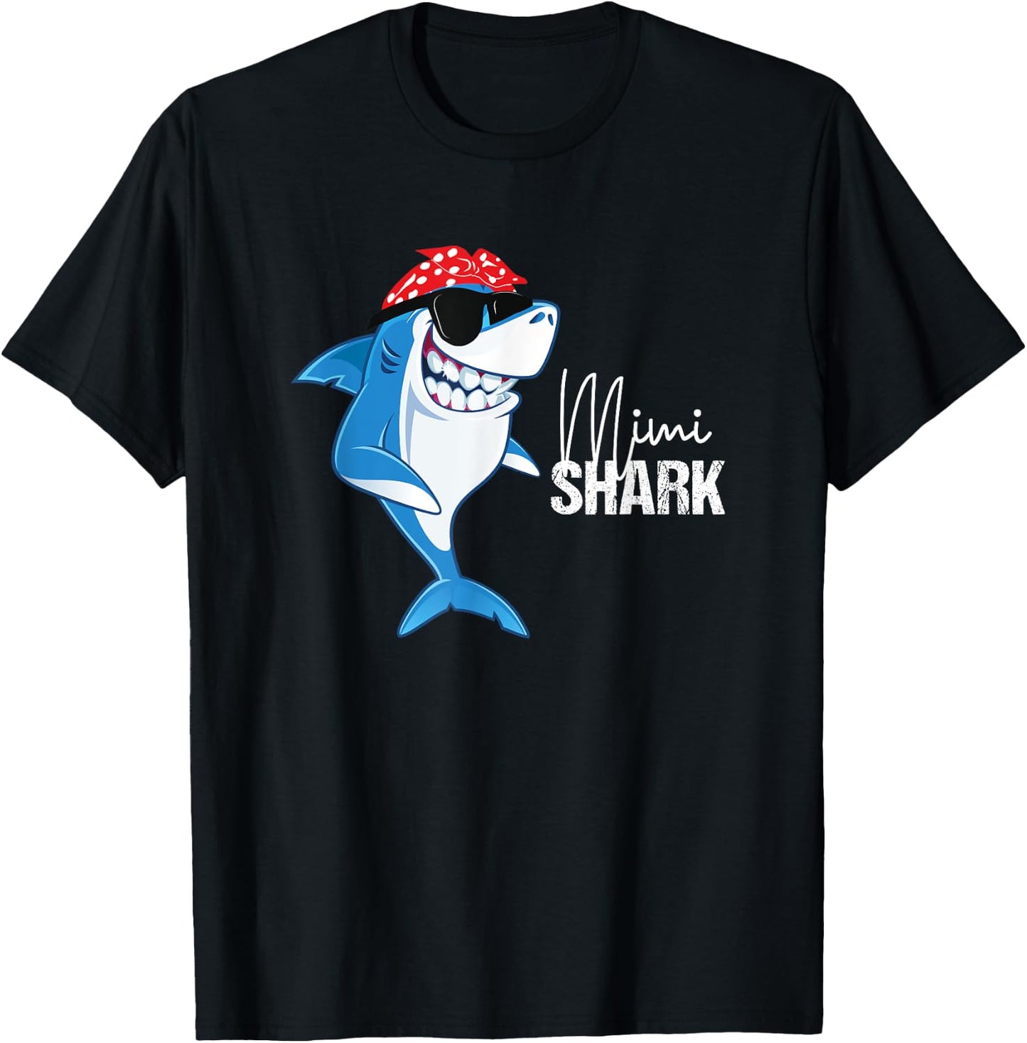 Funny Mimi Shark Wearing Sunglasses Bandana Grandma Women T-Shirt - T-Shirt | Black