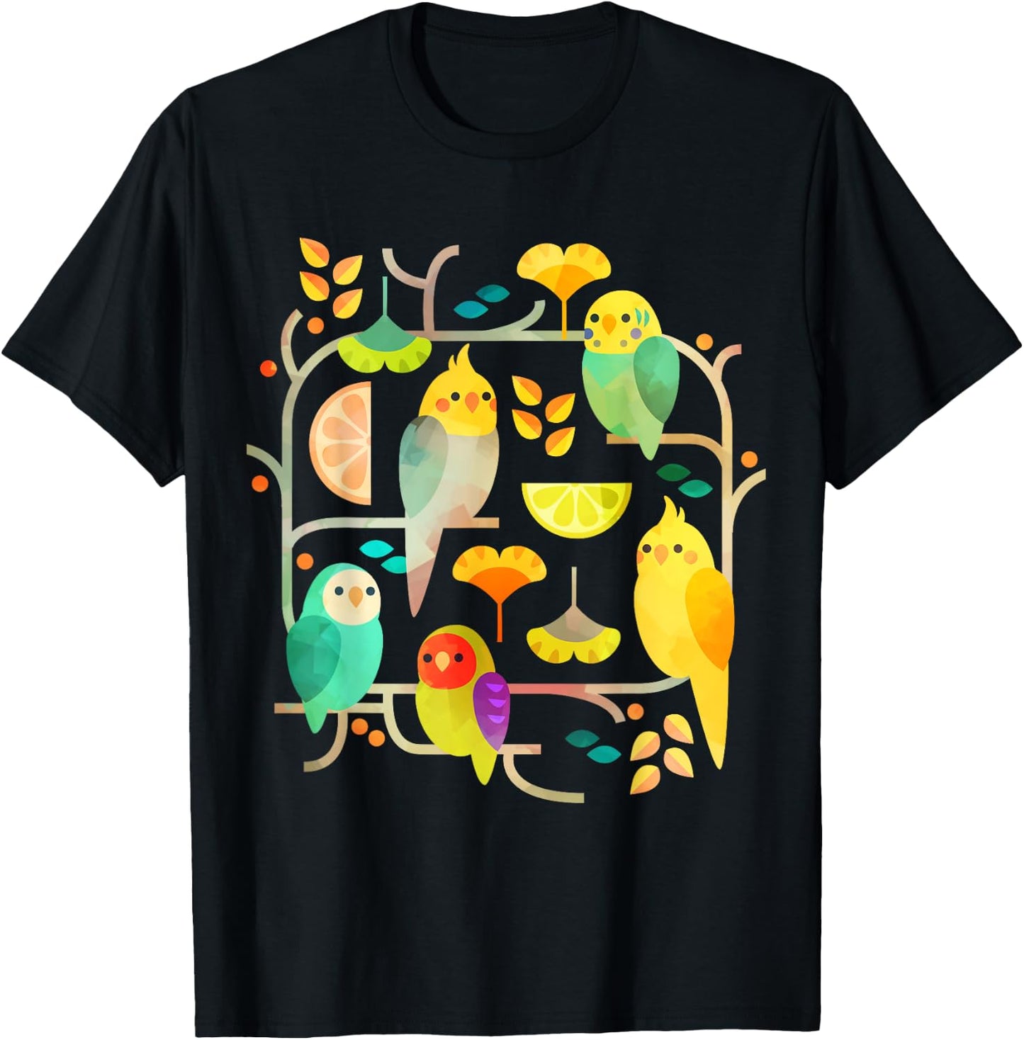 Summery Birdies Men Women T-Shirt - T-Shirt | Black