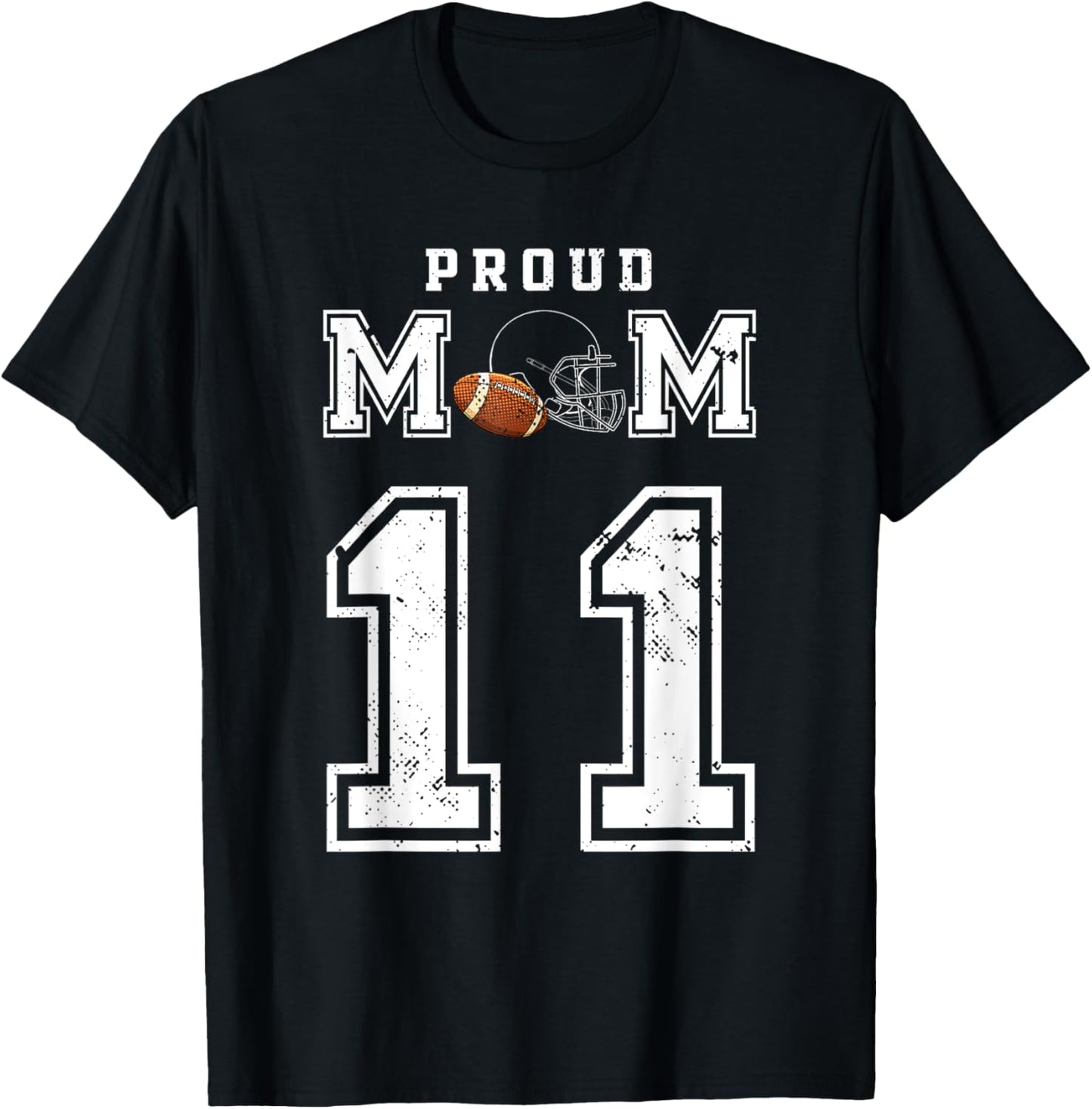 Custom Proud Football Mom Number 11 Personalized T-Shirt - T-Shirt | Black