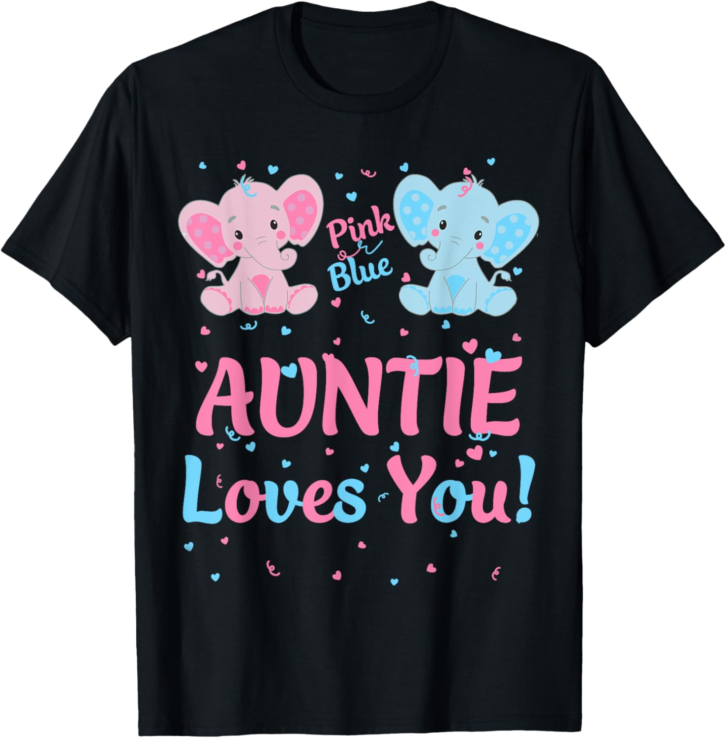 Auntie Gender Reveal Elephant Pink Blue Matching Family Aunt T-Shirt - T-Shirt | Black