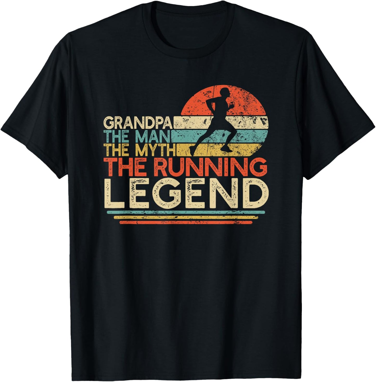 Vintage Running Grandpa Man Myth Legend Marathon Runner Gift T-Shirt - T-Shirt | Black