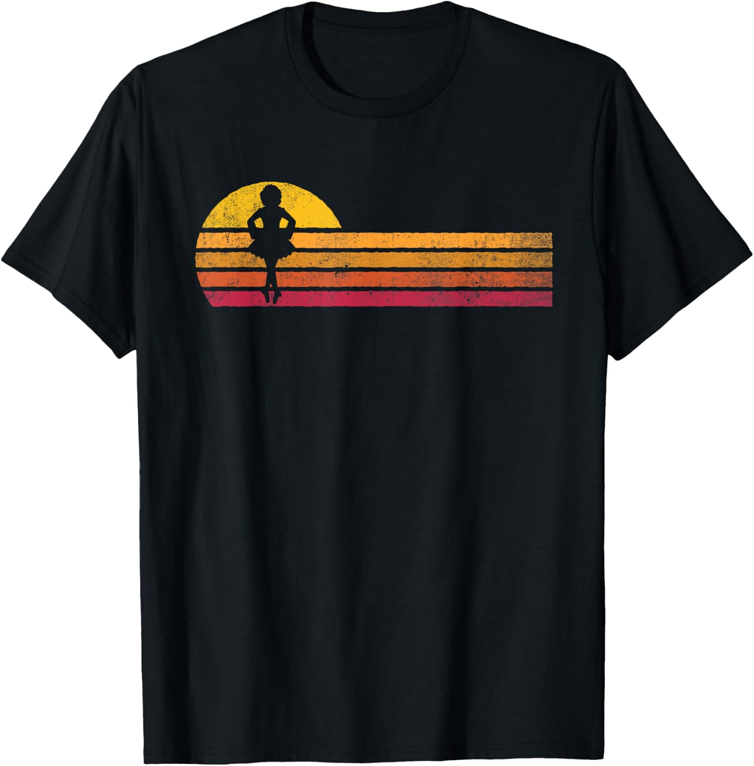 Vintage Style Irish Dance Silhouette Retro Sunset Distressed T-Shirt - T-Shirt | Black
