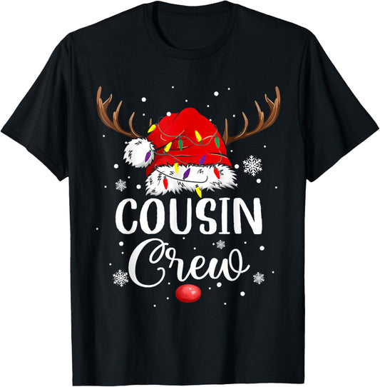 Christmas Cousin Crew Funny Santa Hat Light Kids Men Women T-Shirt - T-Shirt | Black
