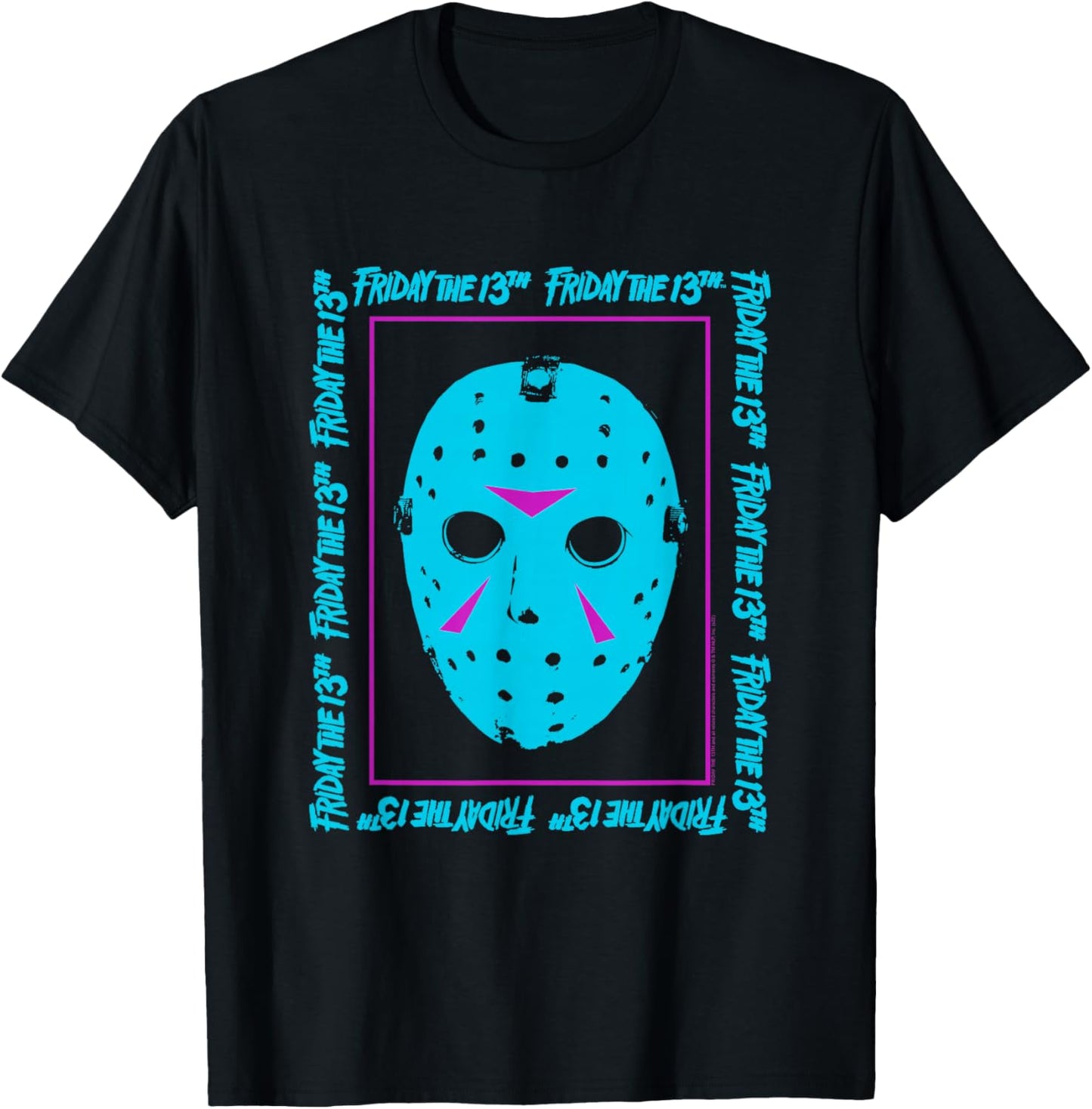Friday The 13th Blue Mask Neon Summerween Horror Movie T-Shirt - T-Shirt | Black