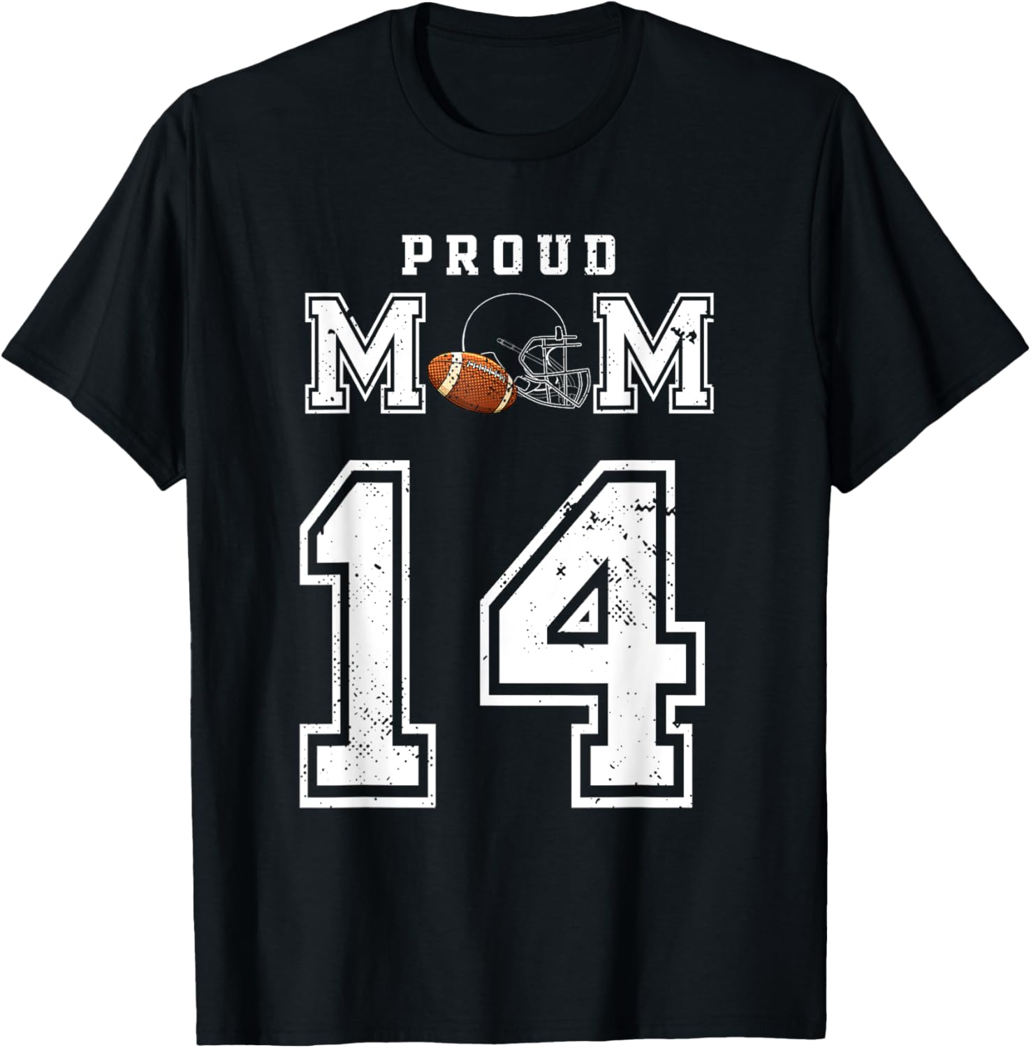 Custom Proud Football Mom Number 14 Personalized T-Shirt - T-Shirt | Black