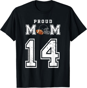 Custom Proud Football Mom Number 14 Personalized T-Shirt - T-Shirt | Black