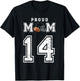 Custom Proud Football Mom Number 14 Personalized T-Shirt - T-Shirt | Black