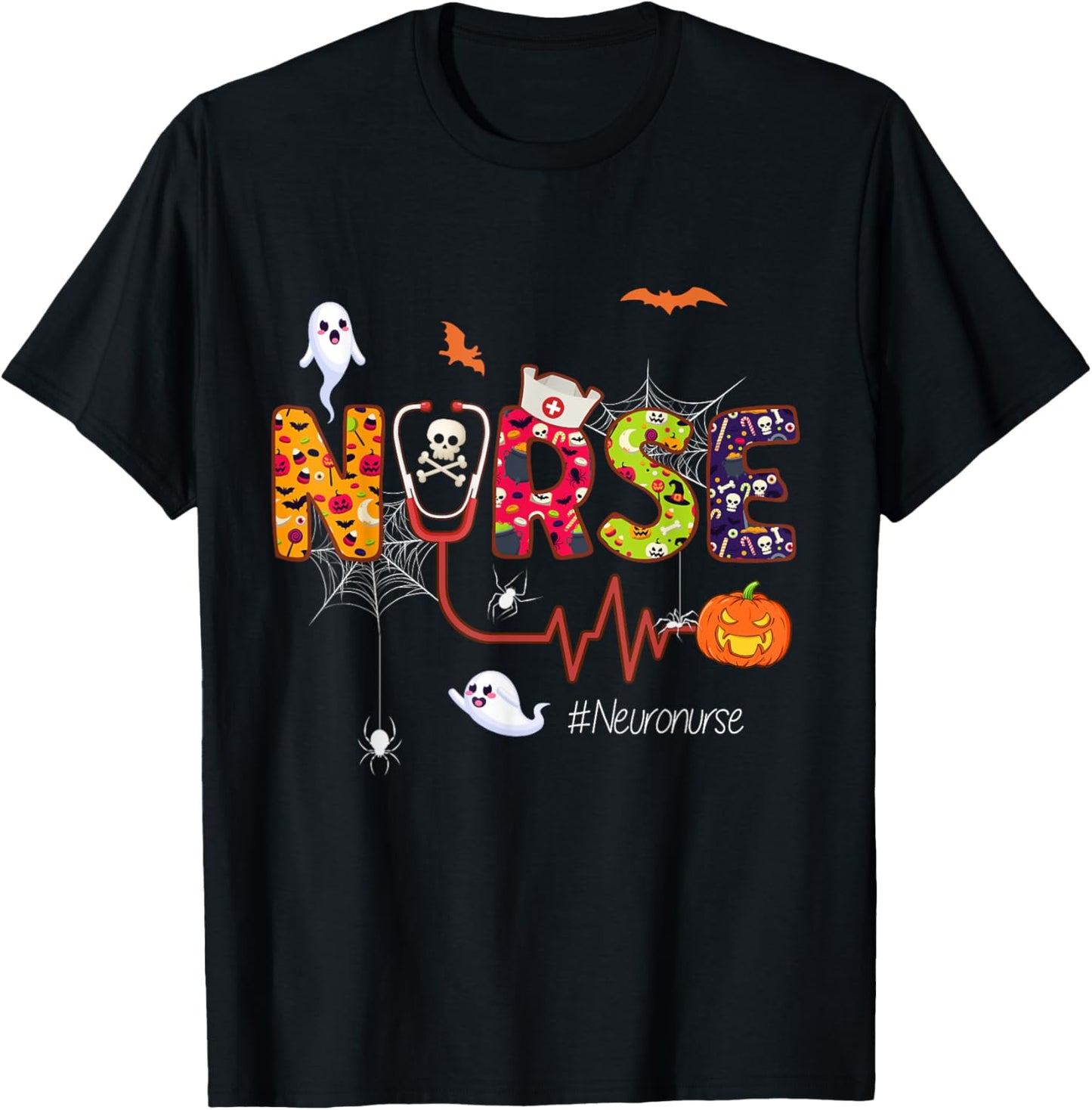 Neuro Nurse Halloween Ghost Spider Neuroscience Nursing T-Shirt - T-Shirt | Black