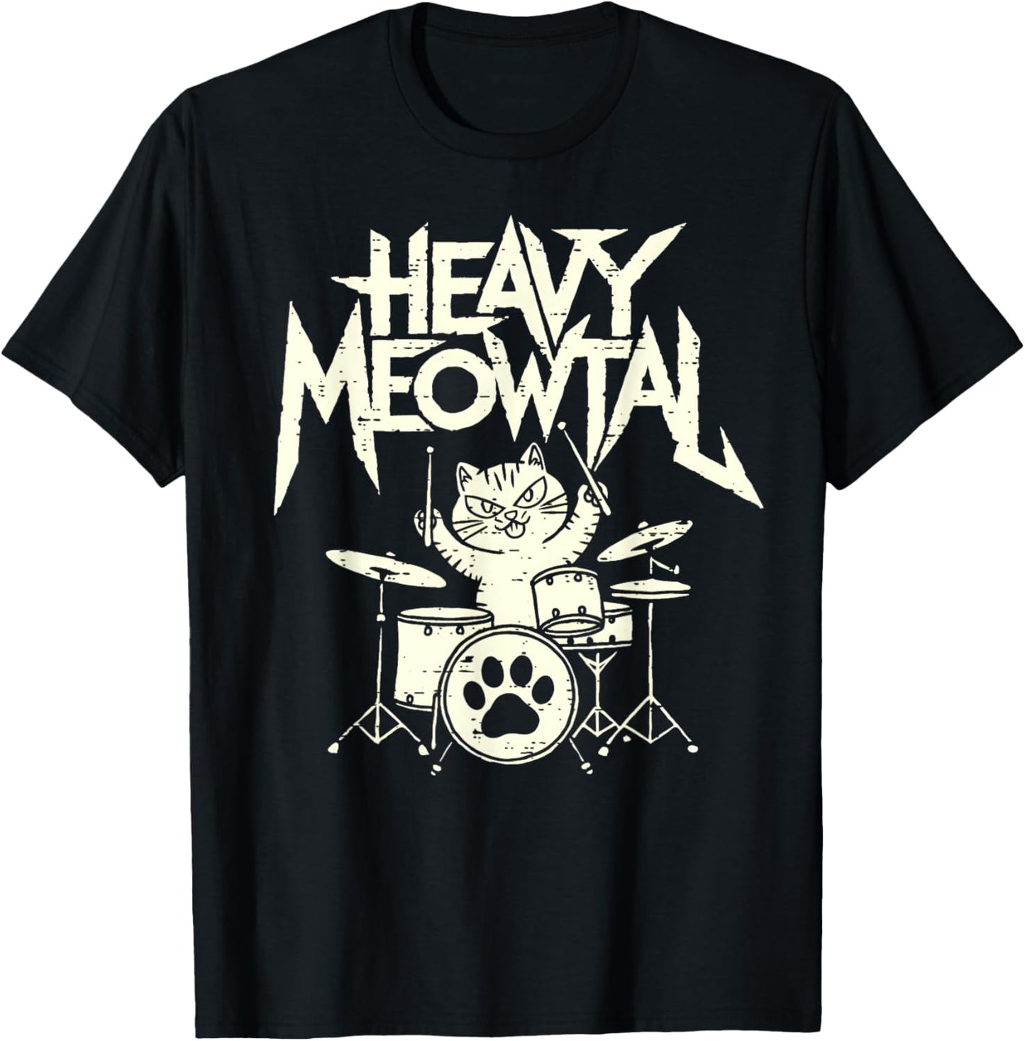 Heavy Metal Cat Drum Kit Drummer Headbanger Man Women Kid T-Shirt - T-Shirt | Black