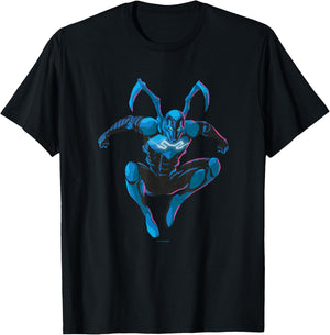 Blue Beetle Jumping Into Action Super Hero Pose Portrait T-Shirt - T-Shirt | Black