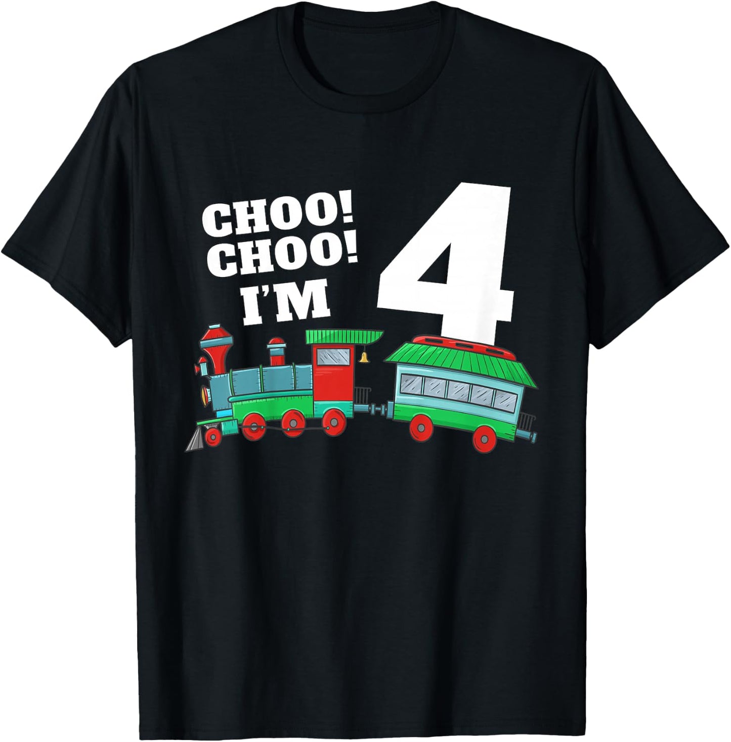 Kids Train 4th Birthday Boy Train 4 Year Old Four T-Shirt - T-Shirt | Black