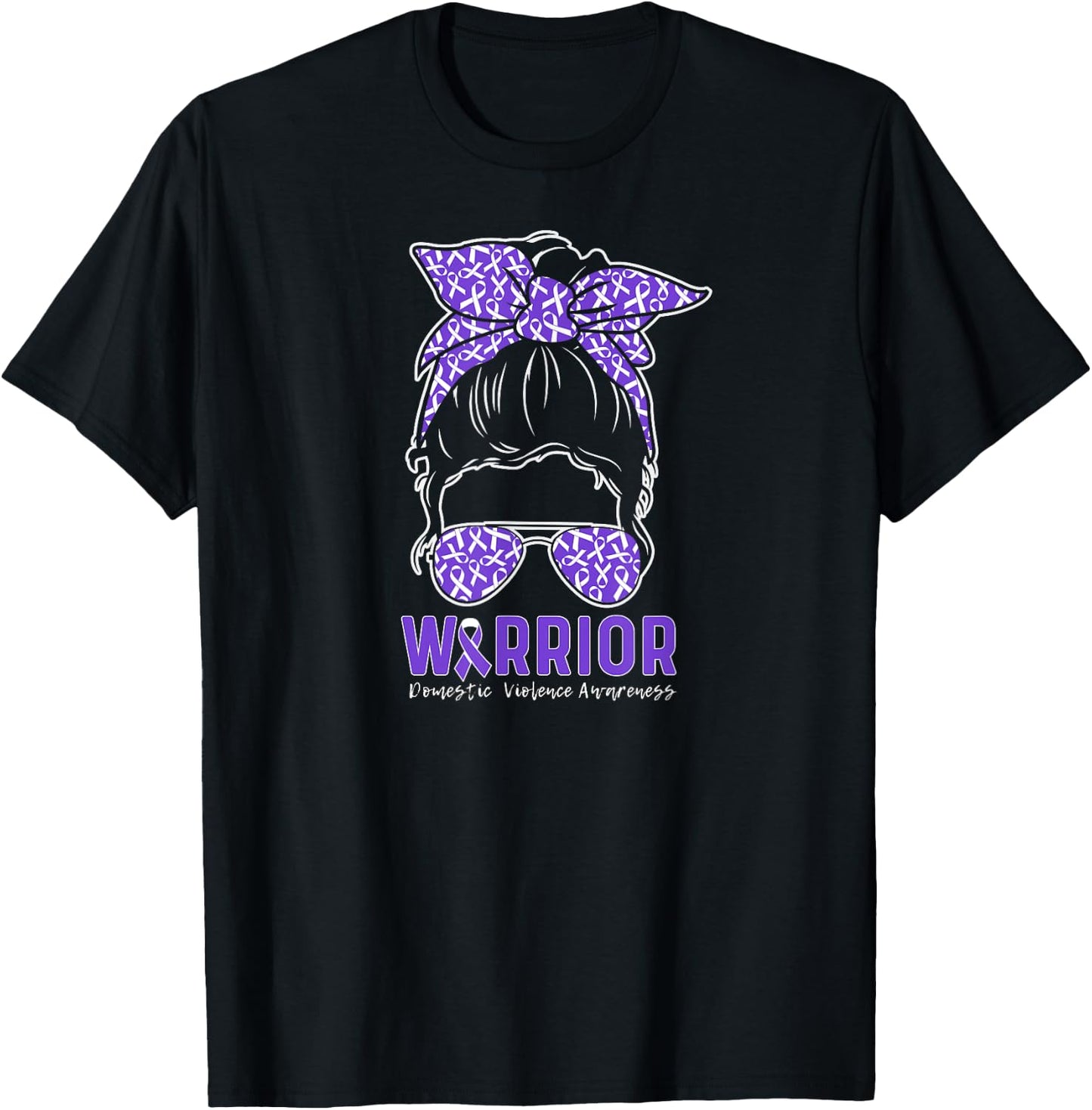 Warrior Messy Bun Women Girls Domestic Violence Awareness T-Shirt - T-Shirt | Black